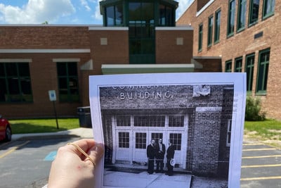Greendale Middle School with historic picture