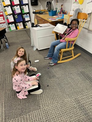 Indoor Recess Is Fun for First Graders Playing "School"
